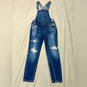 American Eagle Tomgirl Overall Size XS Dark Wash Distressed Straight Leg